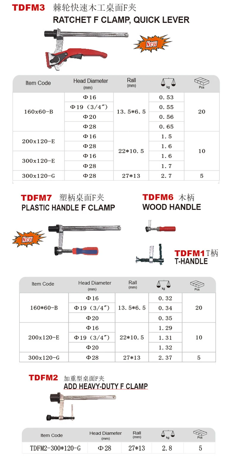 Adjusted Forged Sliding Arm Quick worktable Clamp For Woodworking