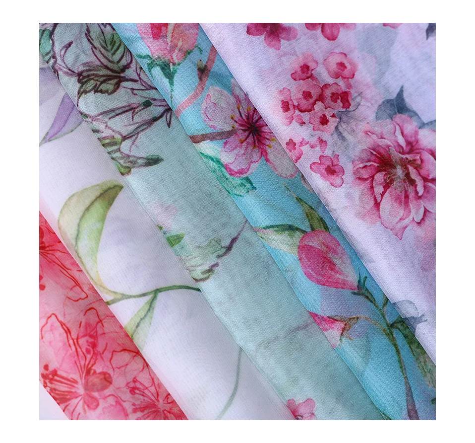 New fashion Customized digital printing 30D 100% polyester chiffon floral printed fabric for dress
