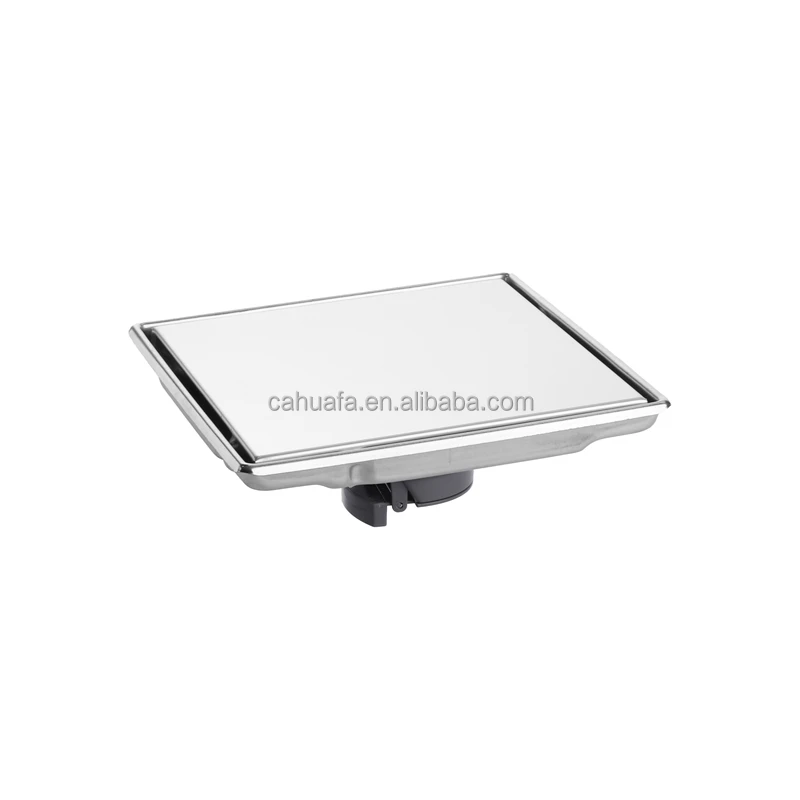 HF New Design Stainless Steel 20CM Polished Square Tile Insert Anti-odor Shower Floor Drains Traps