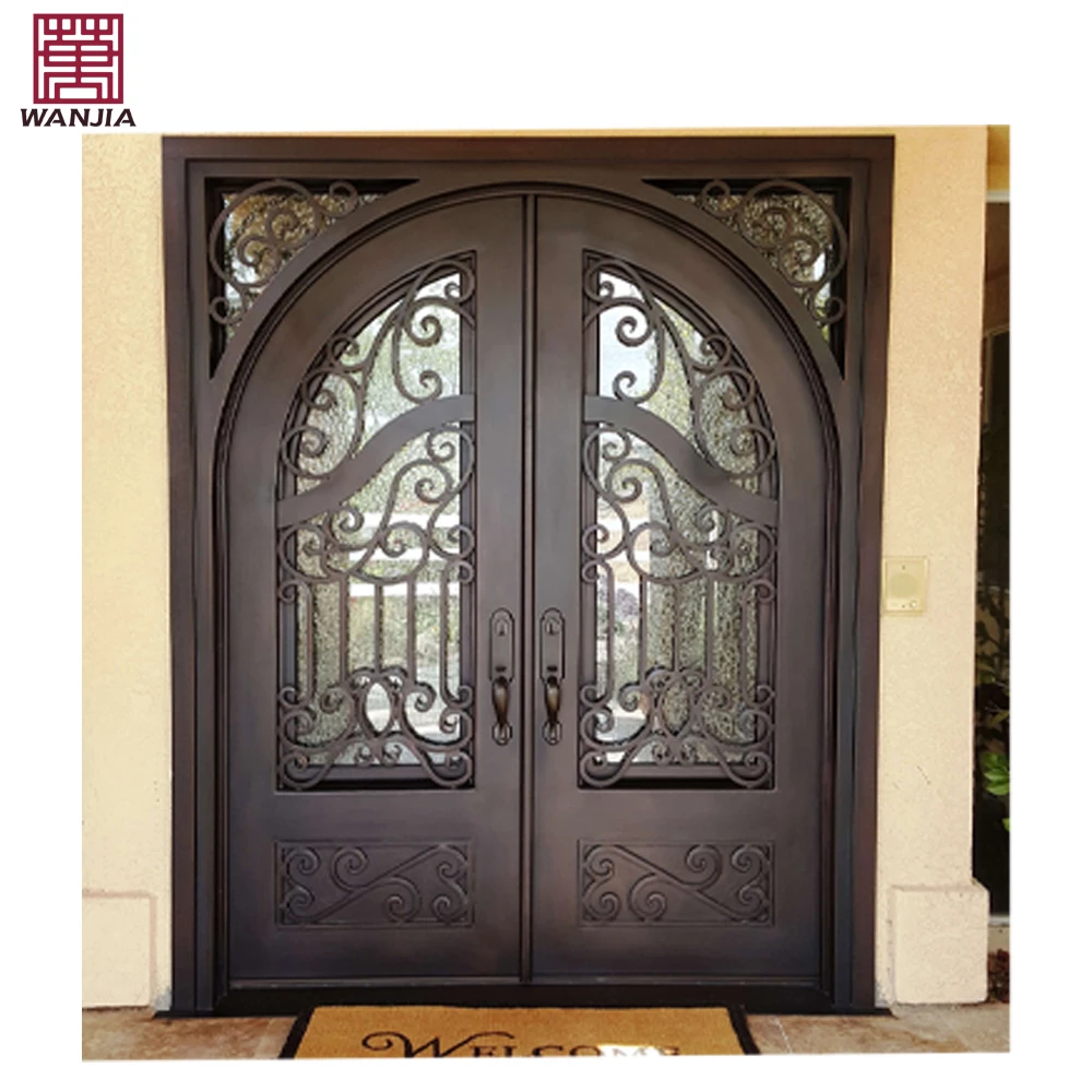 Factory Outlet Custom Made Modern Security Exterior Front Door Double Wrought Iron Door