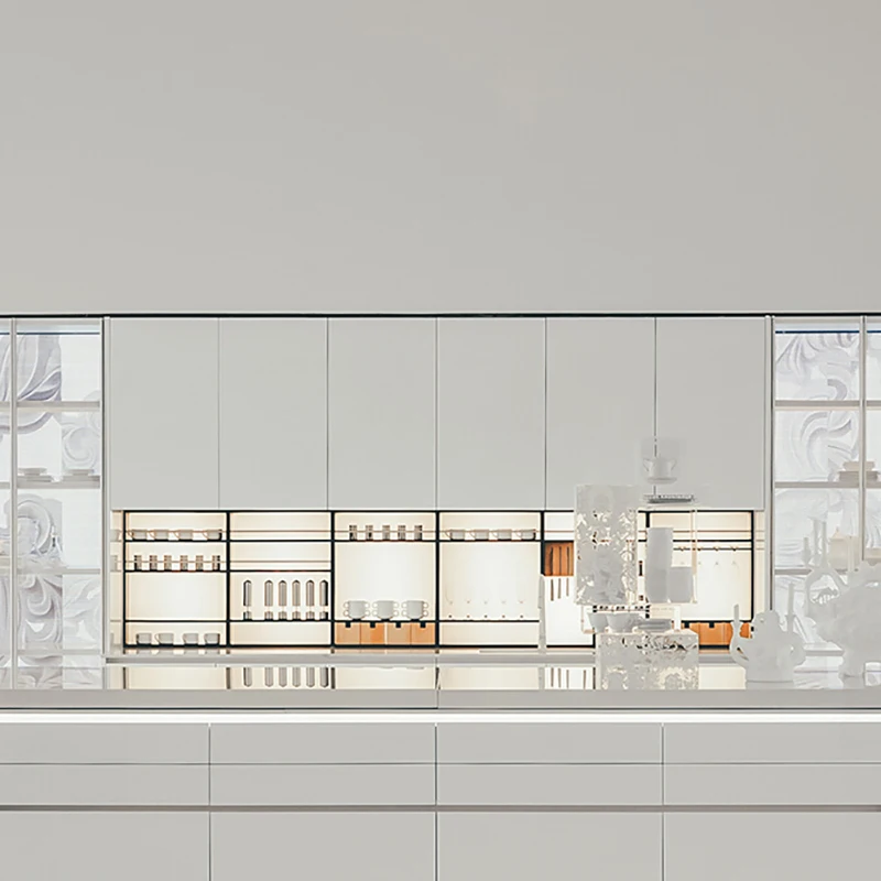 Handleless light gray glossy storage cabinets kitchen furniture design kitchen cabinet modern/kitchen cabinet