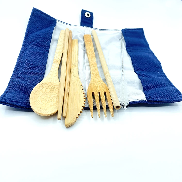 Amazon Portable Bamboo Cutlery Set Travel Camping Utensils Fork Spoon Knife Straw Set