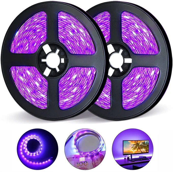 UV Light Strip USB UV Black Light Strip DC5V 390nm 16.4FT/5M SMD 2835 120LEDs IP65 Waterproof Super Bright LED Strip Lights