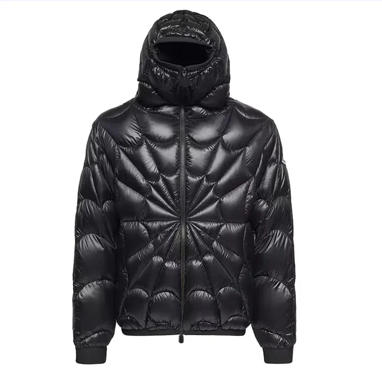 High Street New Fashion Custom Bubble Jacket for Men Spider Web Padded Cotton Men Winter Jackets Black Shiny Puffer Jacket