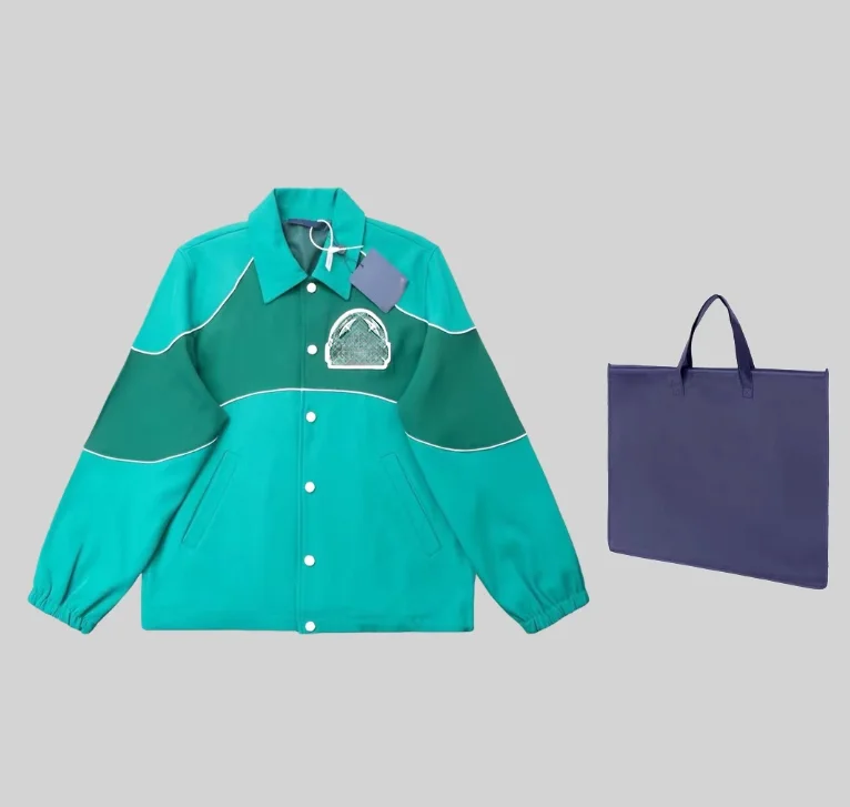 Designers High Quality Embroidery Mens Bomber Jackets Color Blocking Button Up Motorcycle Vintage Racing Jacket for men