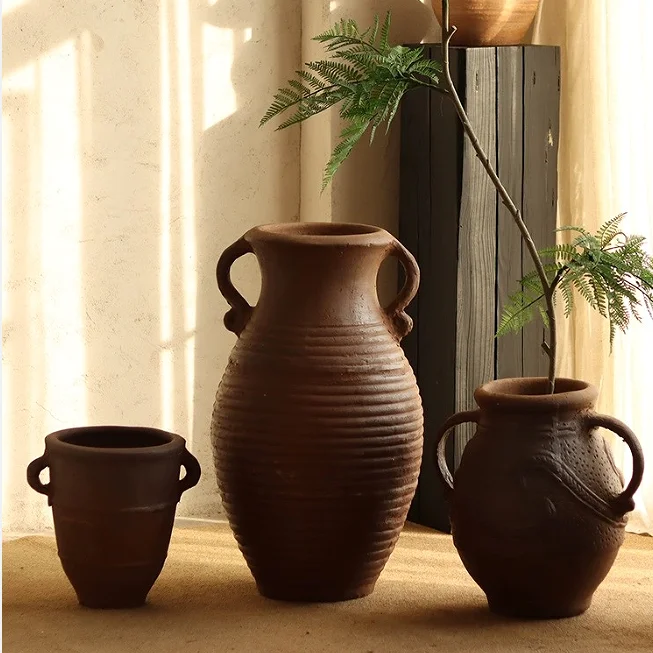 Antique clay pottery home tabletop decorative terracotta vases ceramic flower vases for decor