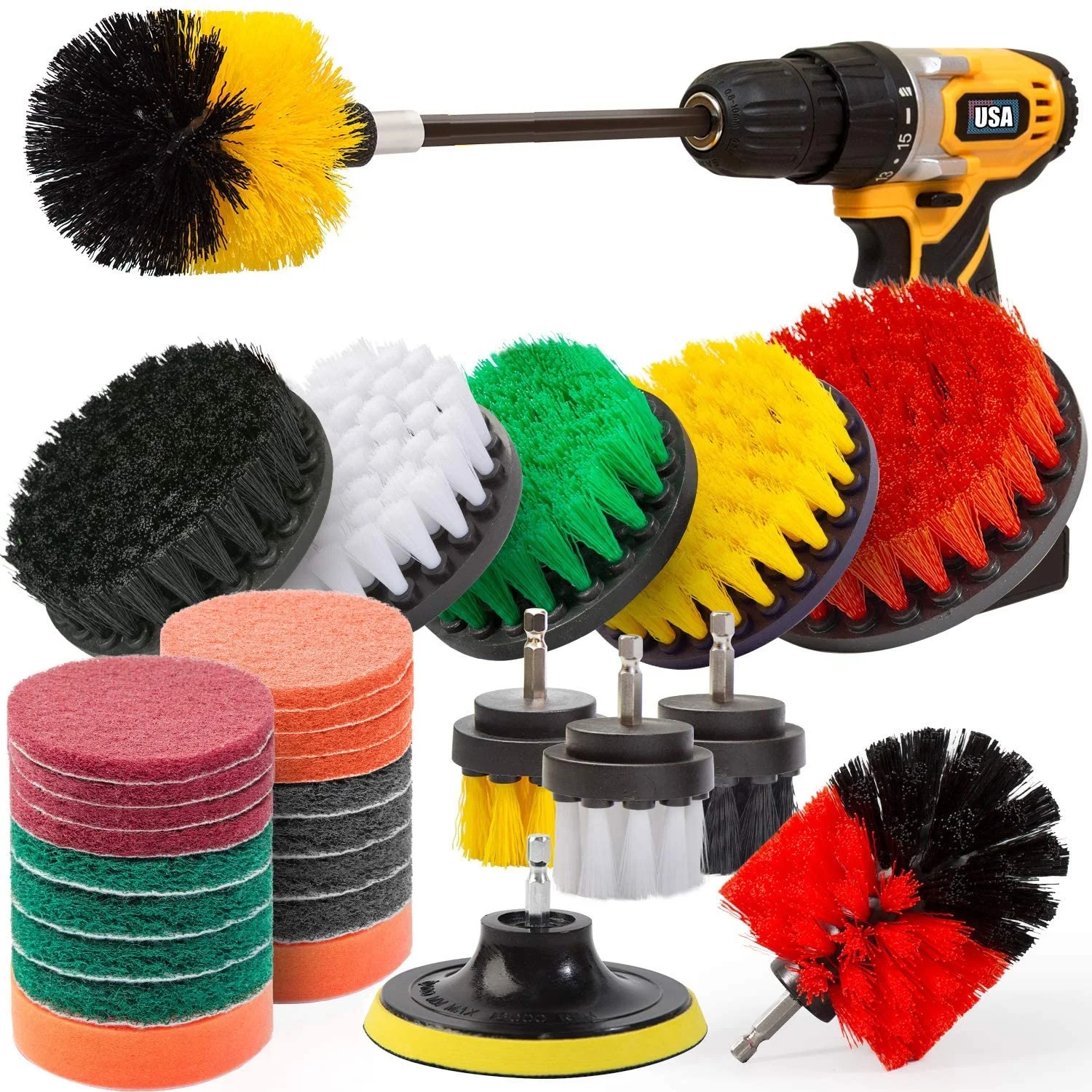 30piece Drill Brush Attachments Set Power Scrubber Brush with Rotate Extend Long Attachment