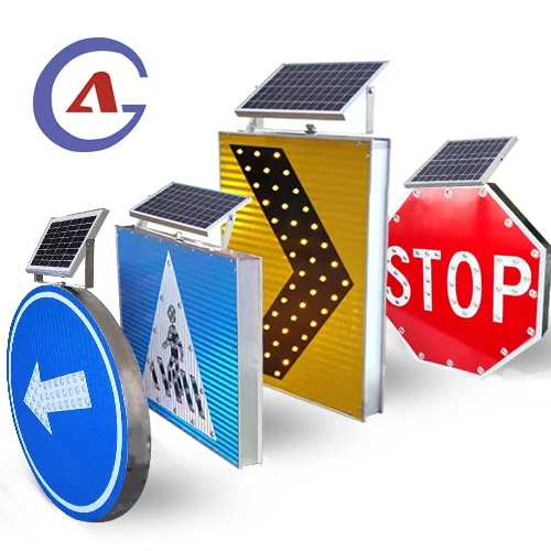 led flashing road sign one way street at left turn arrow blue white traffic sign