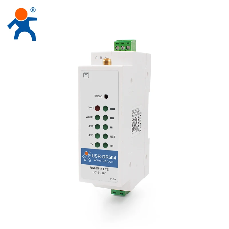 USR-DR504-G Global DIN-Rail Serial to 4G LTE Modem with SMS/ Modbus RTU to TCP/ AT command