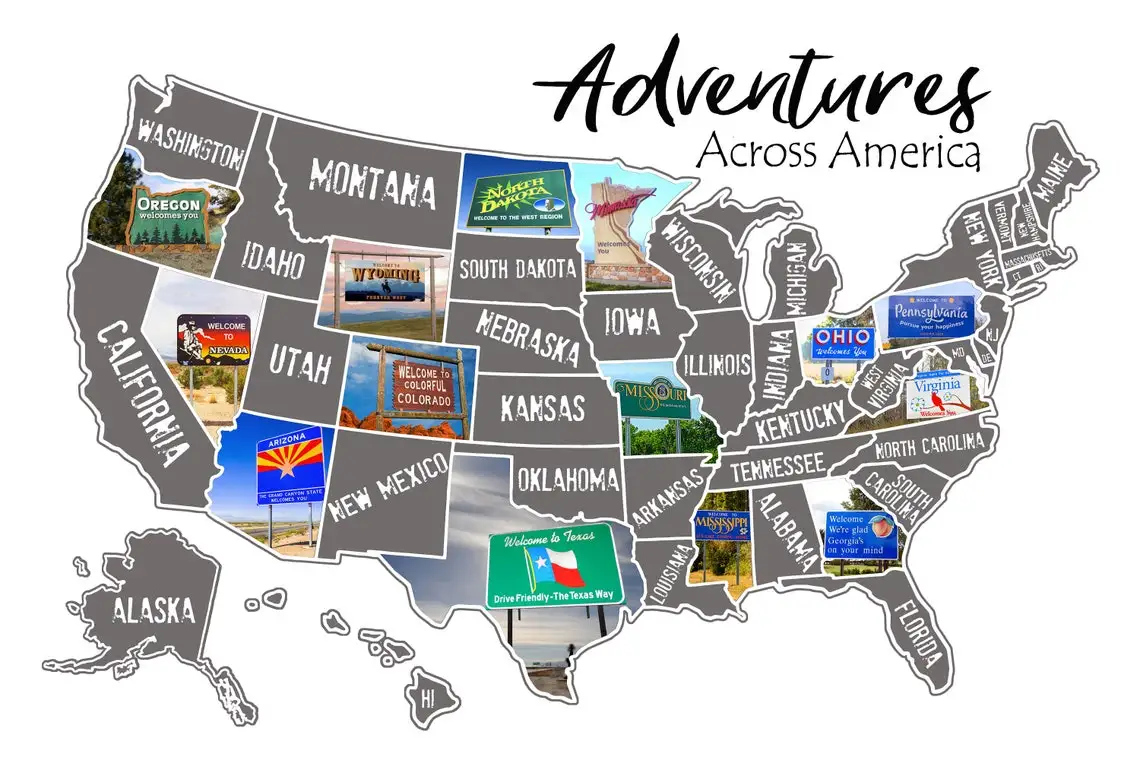 Индивидуальный размер и дизайн, границы США, государственные границы, приветственные знаки Соединенных Штатов, дорожный постер, карта с царапинами