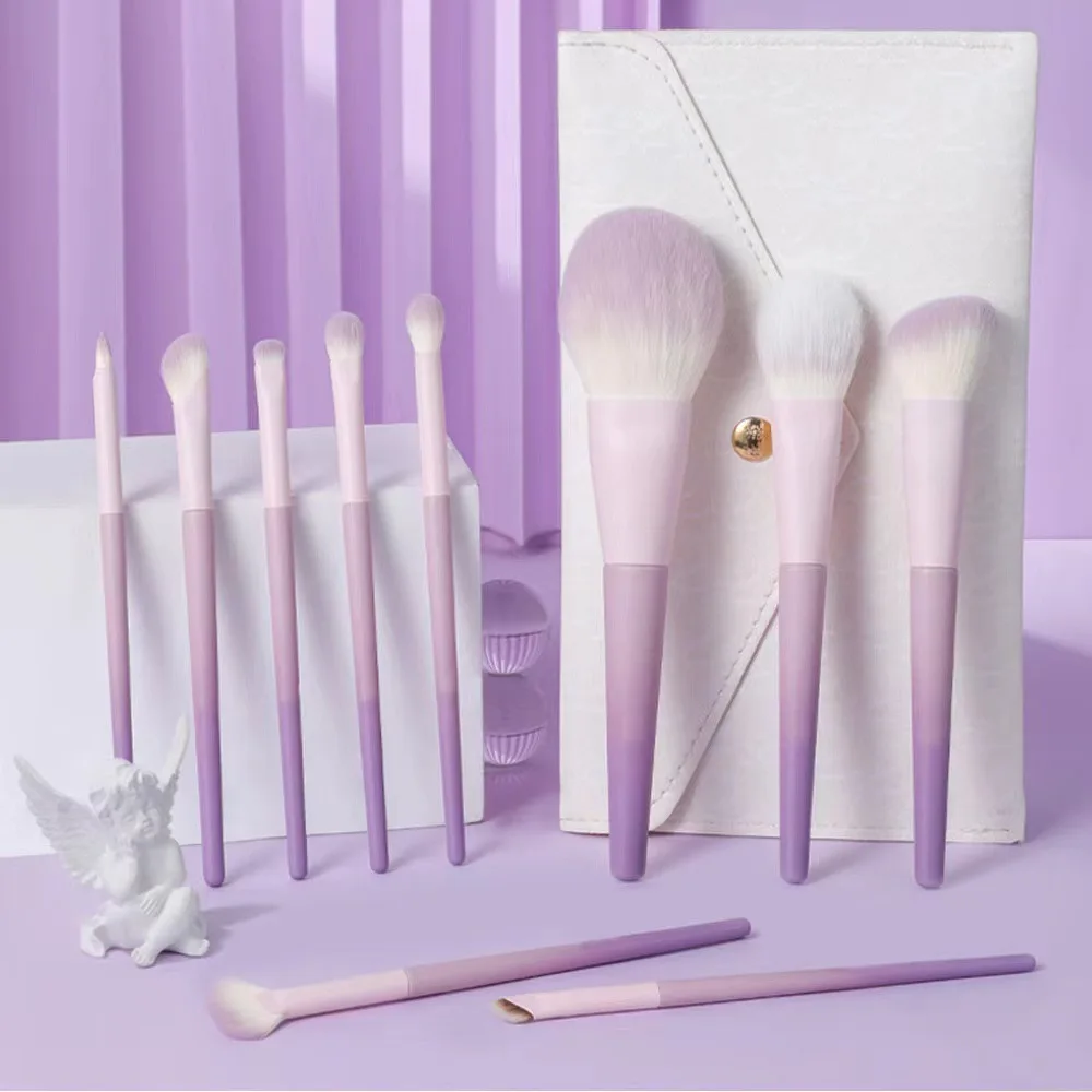 Custom Purple Women Beauty Make Up Tools Brush Vegan Cruelty Free Soft Synthetic Hair Eyeshadow Foundation Makeup Brush Set