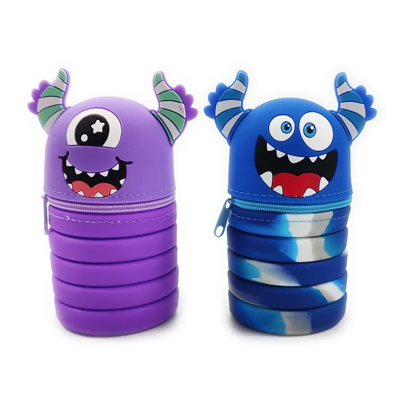 Kawaii Kids Pencil Bag Long Pull-Down Pencil Holder New Creative Cute Animal Silicone Pen Case for Student Stationery