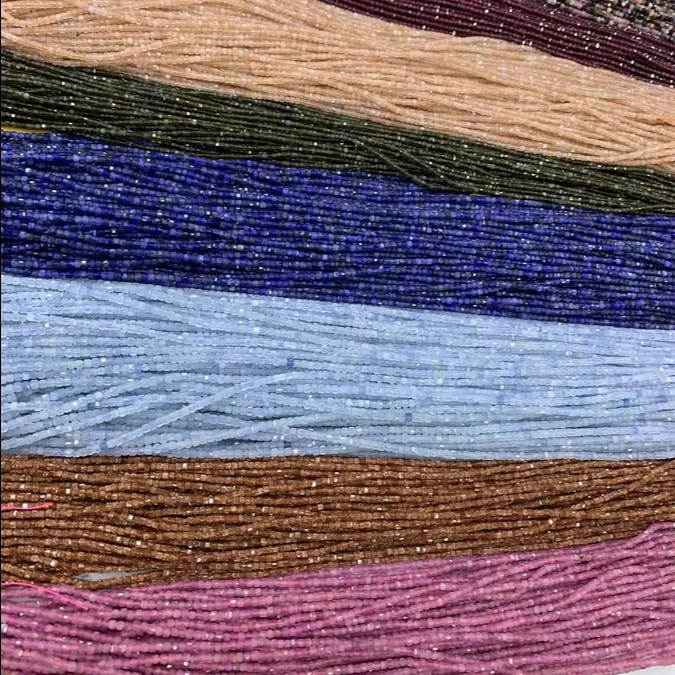 Hui Rui wholesale Natural Semi-precious Stone 2*2mm Square faced bead zircon Amazonite pink opal Cube Beads For Jewelry Making