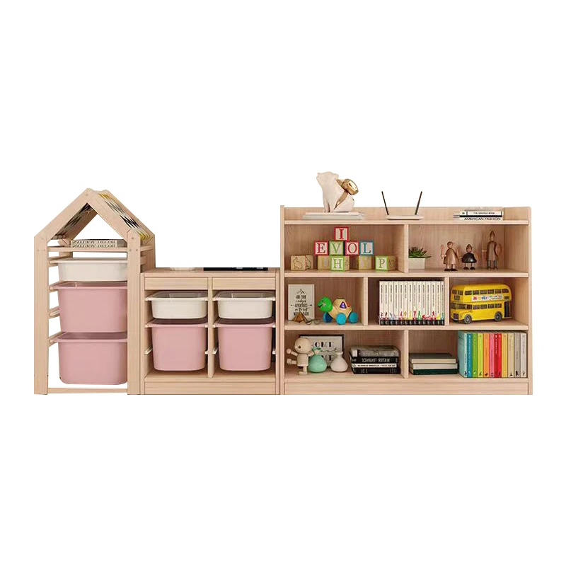 Solid Wood Living Room and Preschool Bookcase & Toy Storage Cabinet-Multi-Purpose Home Furniture Set