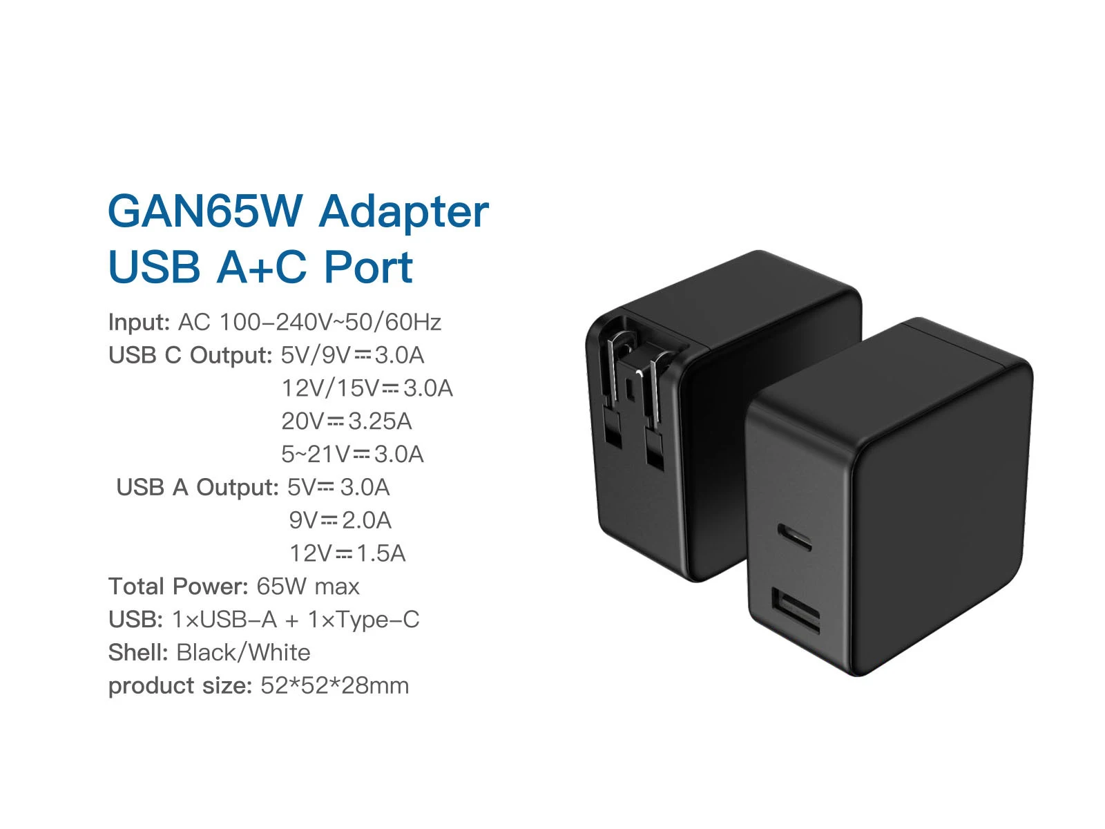 Customized Logo 65W EU UK PD QC 3.0 USB Type C Port Fast Charge Wall Charger Dual Travel Adapter Universal For Iphone Android