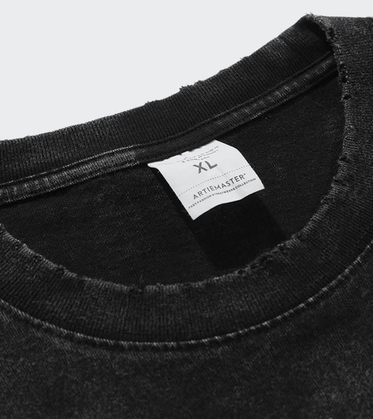 250gsm heavy weight vintage t shirt washed cotton black t-shirts black oversized acid washed Digital printing graphic tshirts