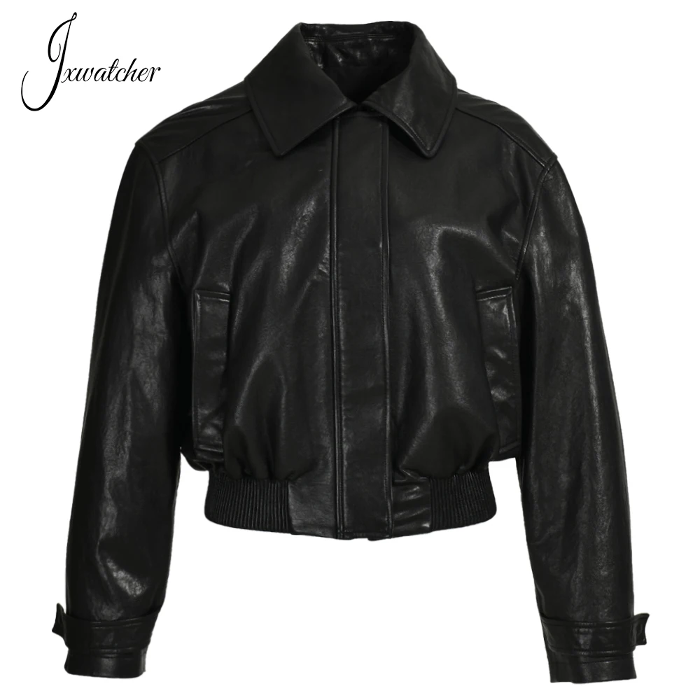 High Quality New Trending Genuine Sheepskin Leather Coats V-neck Zipper Design Hot Sale Fashion Biker Leather Jacket