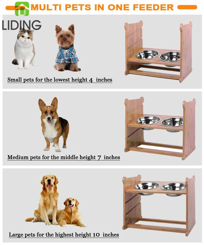 bamboo adjustable dog bowl stand