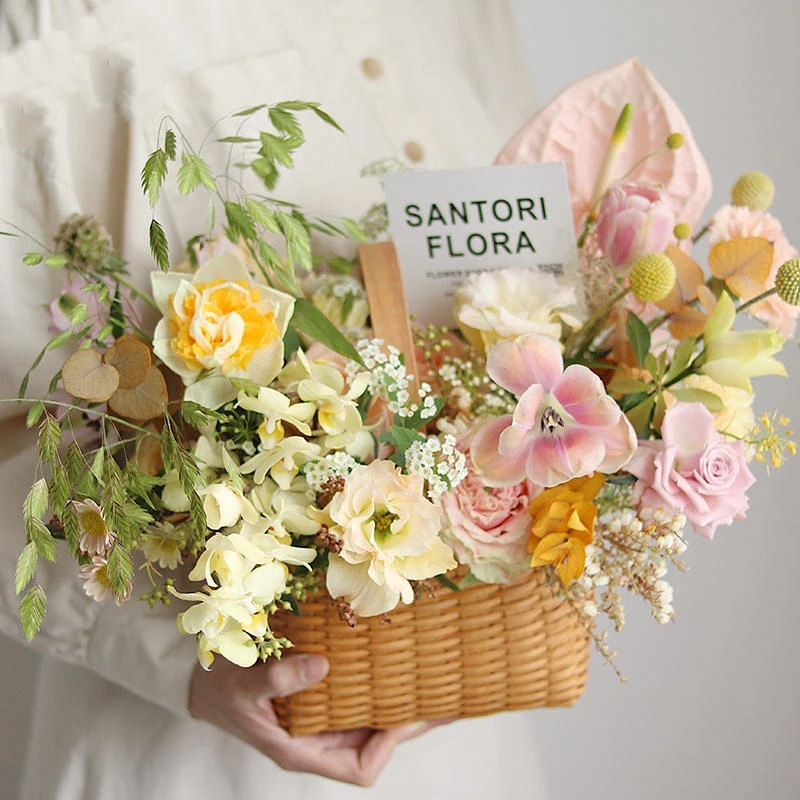 Gift Handmade Woven Willow Wood Lining Oval Storage Basket with Handles Flower Pot Baskets for Lady Girls