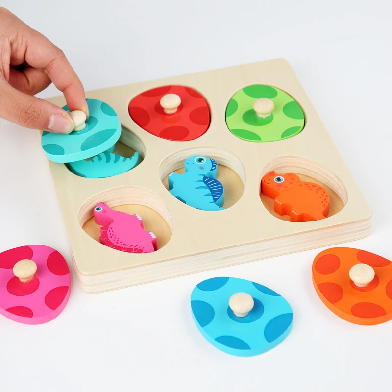 Montessori Wooden Puzzle Dinosaur Egg Multi-layer Puzzle Early Education Puzzle Cartoon Animal Hand Scratching Board For Kids