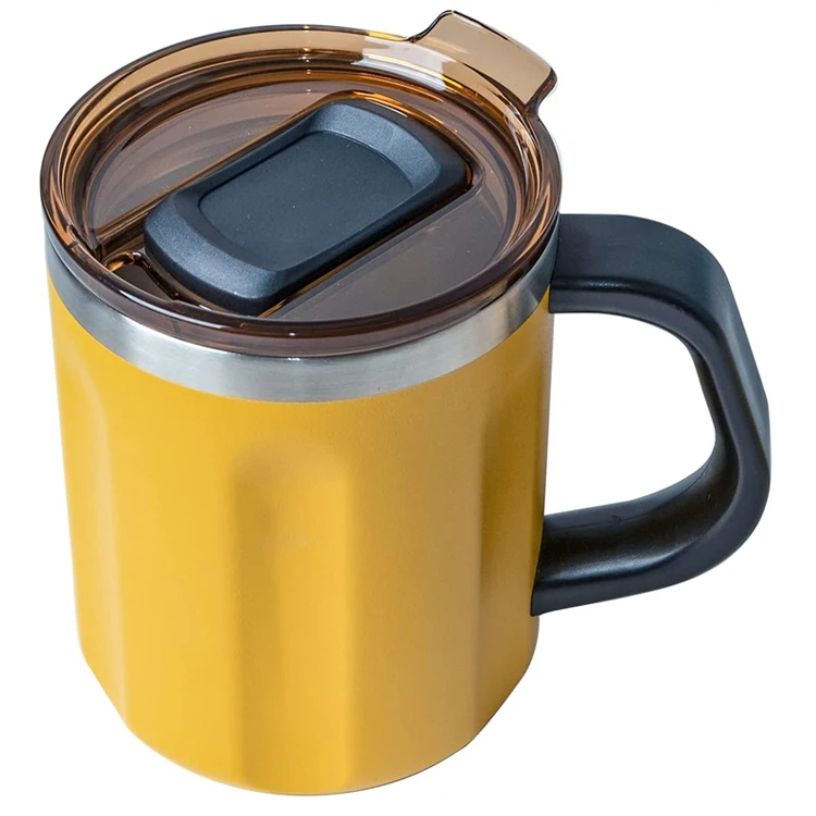 PURPLESEVEN Double Wall Vacuum Insulated 304 Stainless Steel 16oz Thermos Beer Mugs Travel Coffee Mug with Handle and Slider Lid