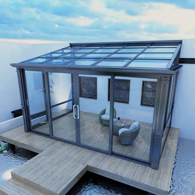 UNIFIVE Slant Roof Veranda Aluminum Sunroom Glass House Diy Winter Gardens Small Lean To Conservatory For Outdoor Garden
