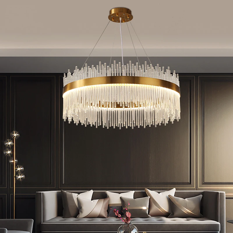 Post Modern Luxury Style Golden Round Chandelier LED Crystal Cristal Pendant Light for Living Room
