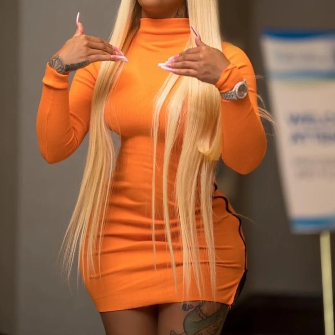 
Wholesale Solid Mock Neck Long Sleeve Zipper Design Fall 2021 Women Clothes Bodycon Dress Fitted Slim Casual Dresses 