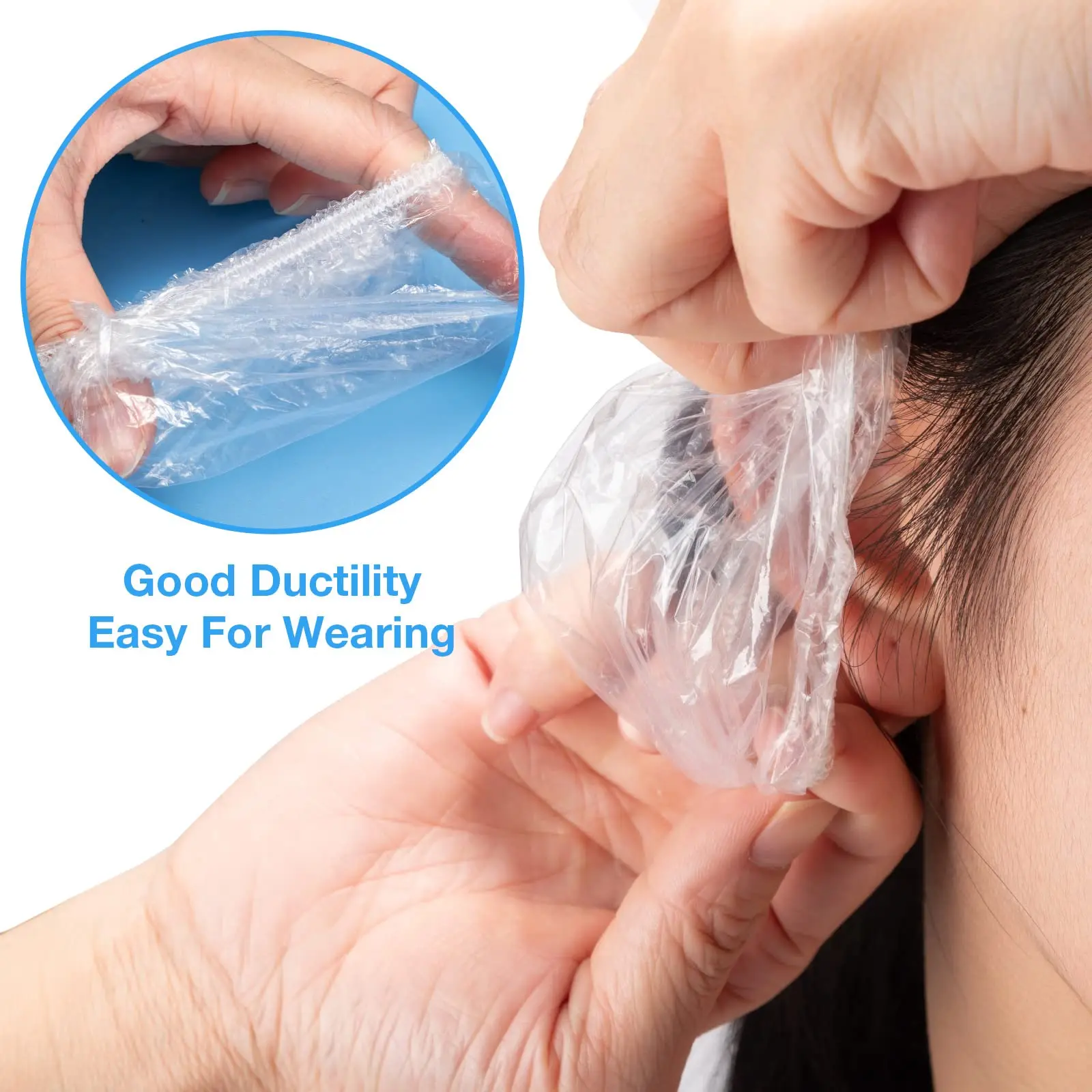 100 Disposable Ear Covers for Shower Waterproof Ear Shower Caps Plastic Hair Dye Protectors Elastic Hair Cut Ear Protectors