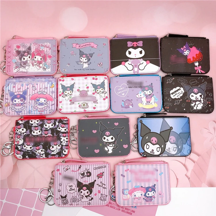 Kawaii Sanrios Wallet Pochacco  Cartoon PU Plaid Waterproof Key Bank Card Storage Bag mini hello my kitties Coin Purse For Girls