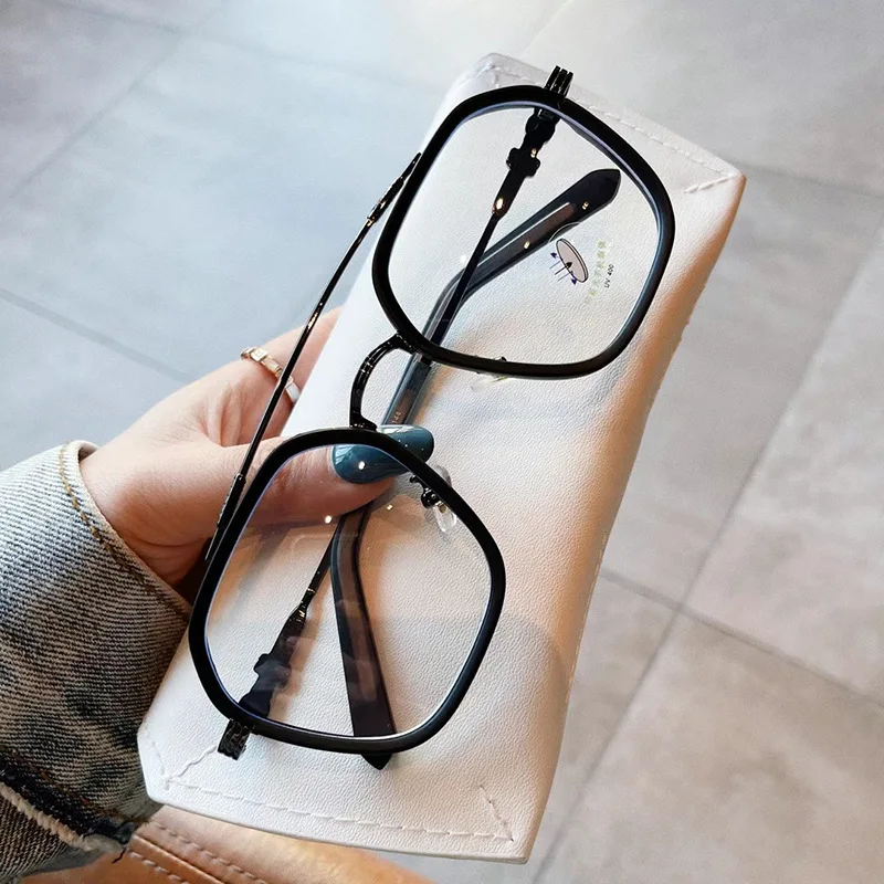 New anti Blu ray glasses version trendy personality double nose bridge myopia glasses frame fashion plain plain glasses