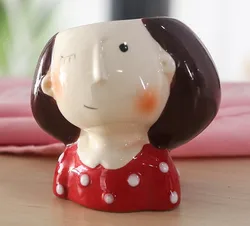 mini ceramic bust girl face vase plant flower pot girl