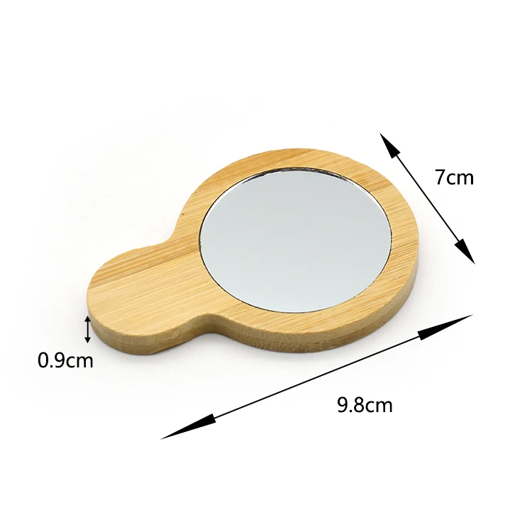 Custom Logo Round Pocket Bamboo Mirror Handheld Mini Small Makeup Mirrors