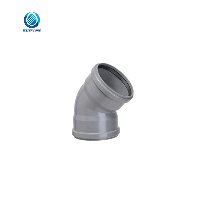 Hot Sale EN1401 EN1329 DIN Standard PVC Plastic DWV Fittings 45 Degree Elbow with Two Rubber Rings for Drainage