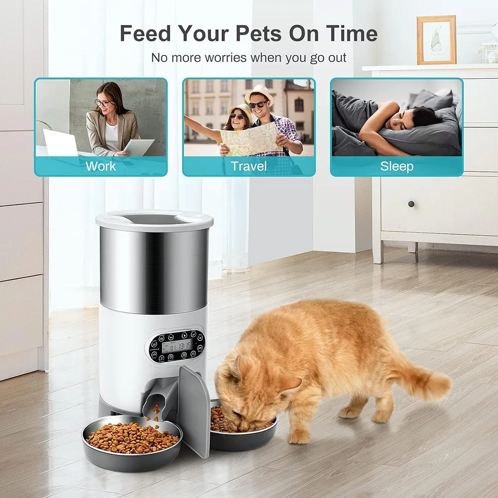 3L Automatic Cat Feeder Stainless Steel Pet Food Dispenser APP Control Voice Recorder Large Small Animals Water ODM