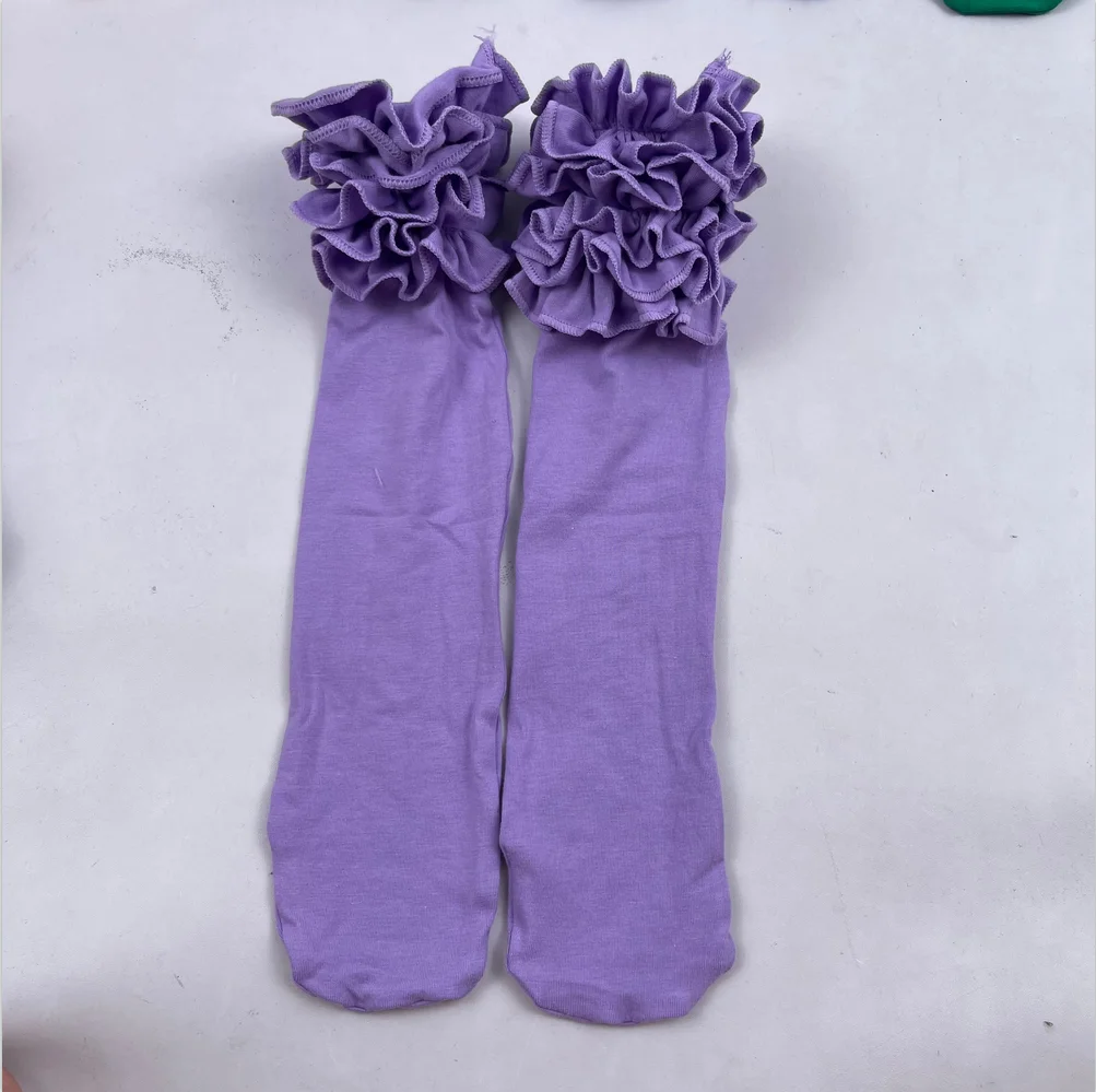 QINGLI leggings solid color ruffle custom color kids wholesale winter baby long socks pure cotton toddler icing knitted pants