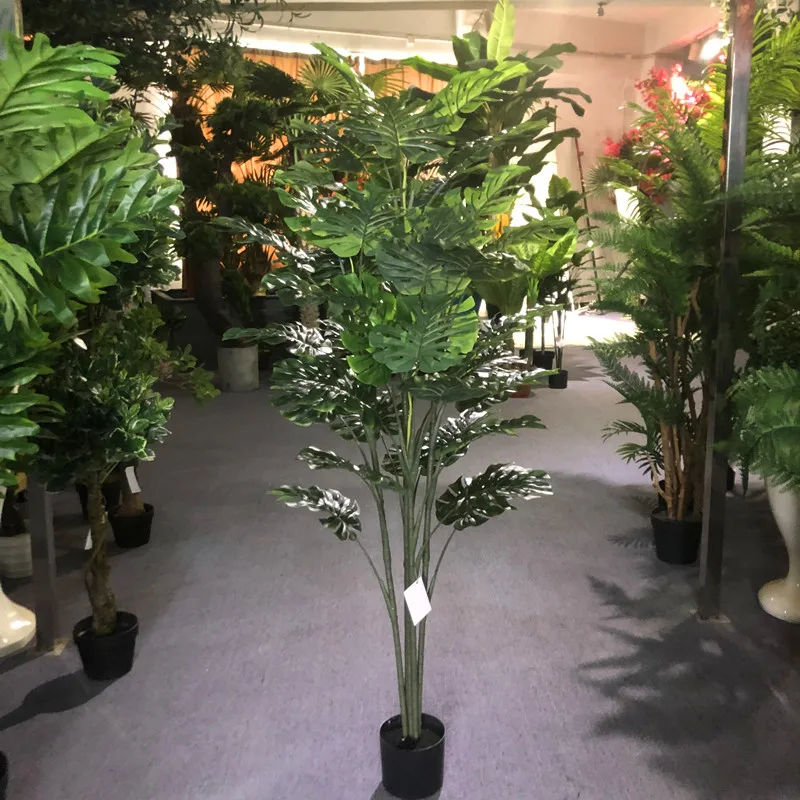 Decorative plant artificial green leaf turtle back leaf tree fake monstera plant potted plastic bonsai indoor