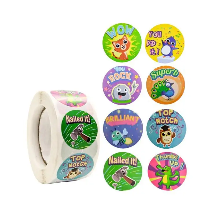 500Pcs Roll 1Inch 2.5CM Animal Child Reward Sticker For Teacher Parent School Cute Motivating Seal Label