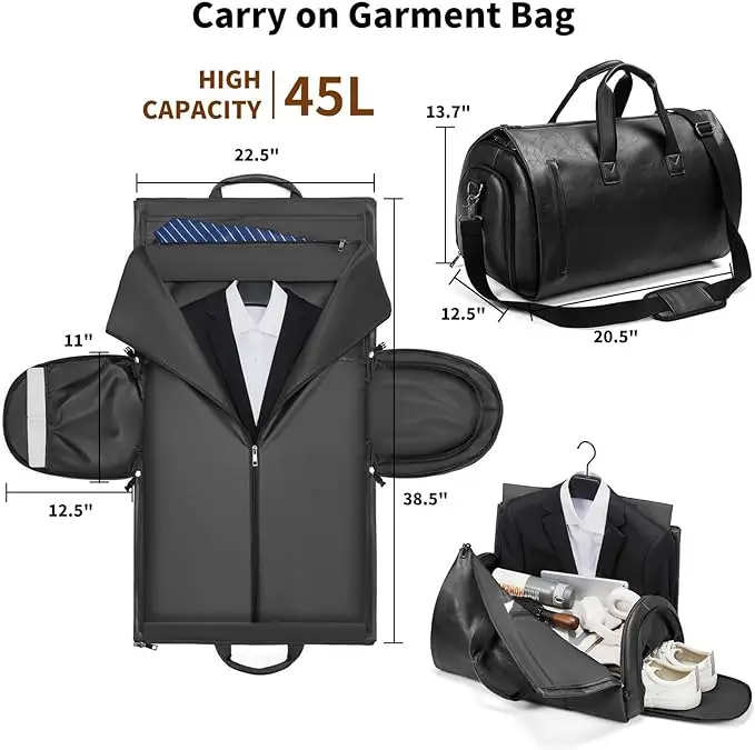 Custom Garment Duffel Bag for Travel, Waterproof PU leather Convertible Carry on Weekender Garment Bag with Shoes Pocket