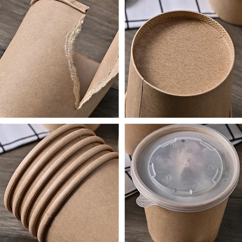 18oz Small Kraft Paper Food Packing Bowl Factory Price Wholesale Restaurant Chinese Food Takeout Kraft Paper Salad Bowl with Lid