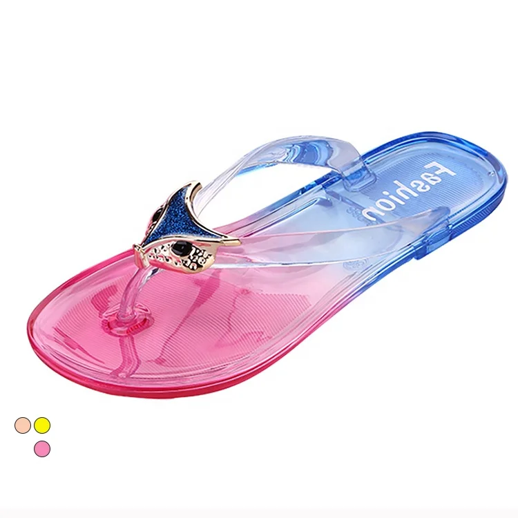 Trendy Popular women PVC summer beach clear transparent woman jelly sandals slippers flip flops