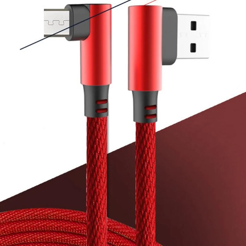 Нейлоновая оплетка 1 м 90 градусов правый угол micro usb зарядный кабель для андроид мобильного телефона