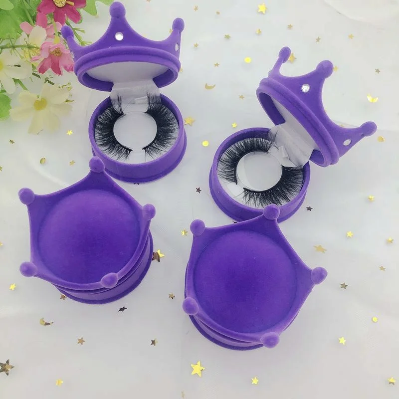 new lash cases Crown Shape Pink Purple Eyelash Packaging Case For natural style Mink Eyelashes with logo label