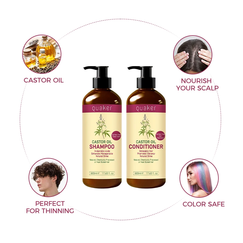 Qquaker Oem Organic Black Castor Oil Shampoo For Anti Hair Loss Hair Care Products Bundle Shampoo For Fine Hair