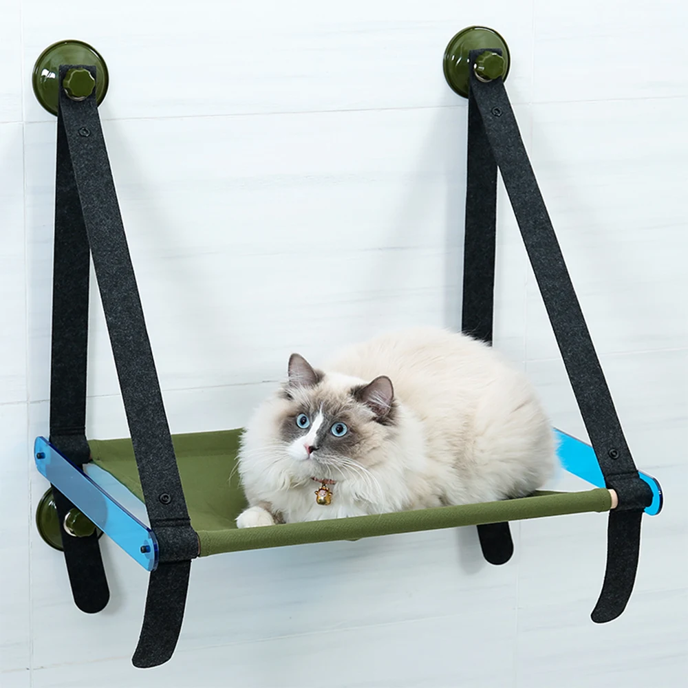 2021 New Hoopet Suction Cup Felt Hanging Cat Bed Window Mounted Hammock