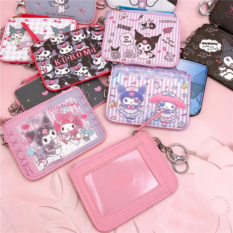 Sanrio Cartoon Coin Purse Kurumi Cinnamoroll Dog Work Badge Sleeve Work Card Sleeve Badge with Key Ring Coin Card Bag Wallet