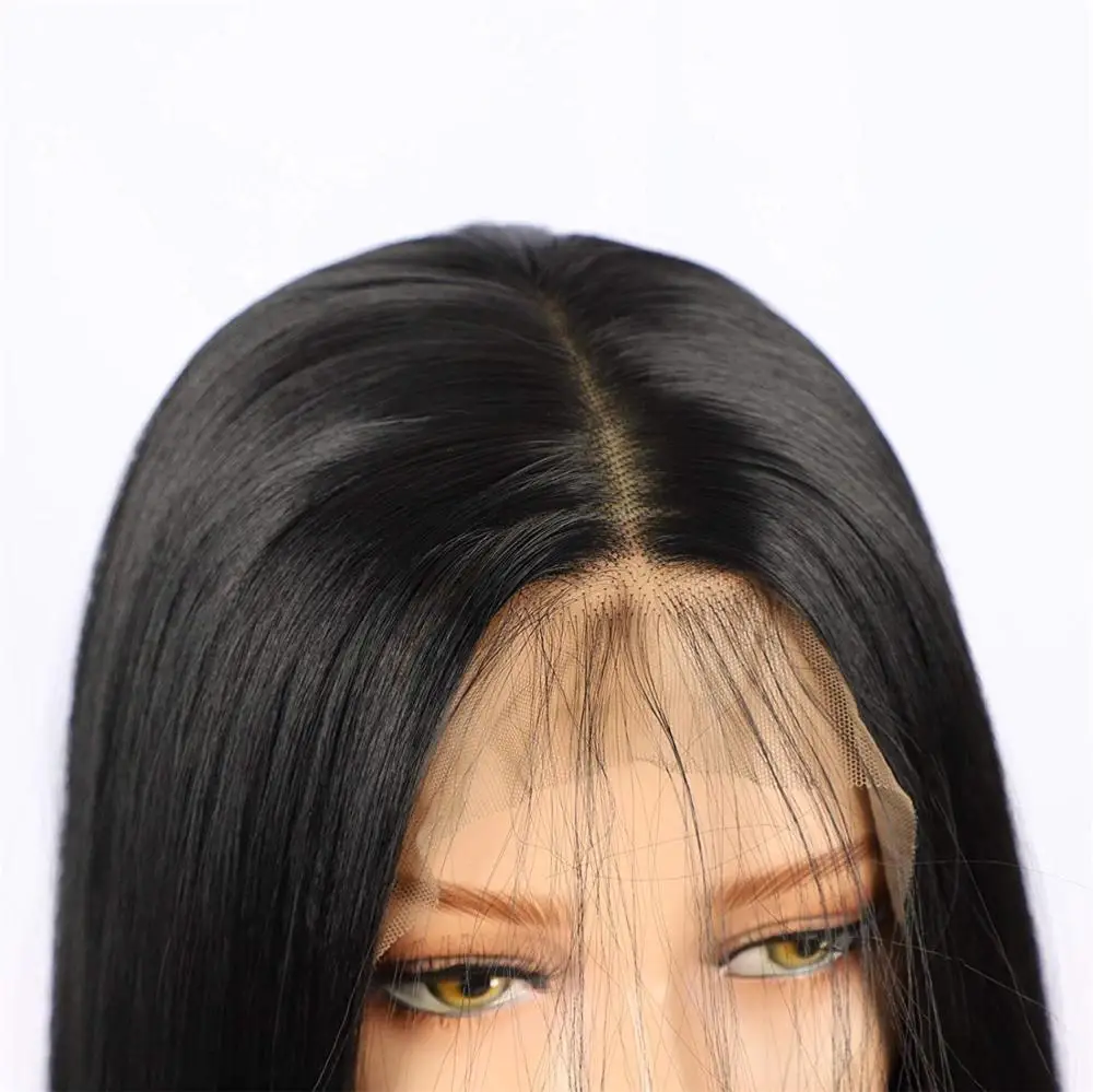 13x3 and 13x6 Black Synthetic Front Lace Wig 22inch Long Straight Pre Plucked with Natural Hairline and Baby Hair