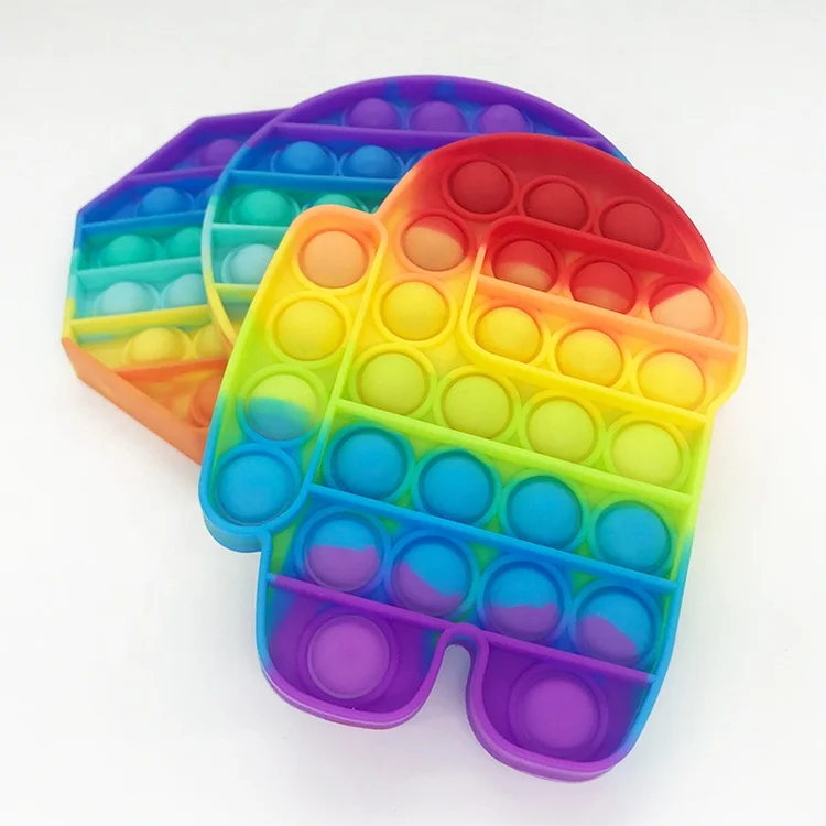 
China Toy Manufacturers Red Black Among Us Best Sell Decompression Funny Pop It 1 Piece Rainbow Bubbles Fidget Toy For Kids 