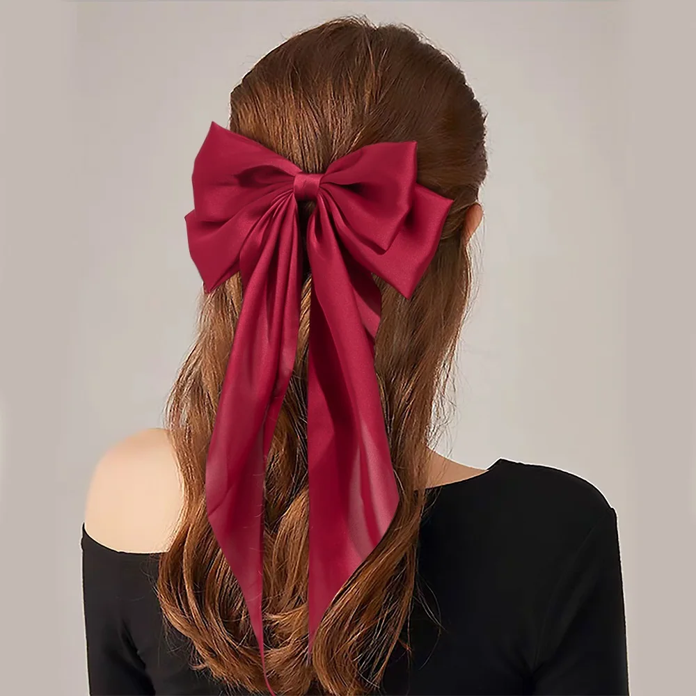 2021 Top Selling New Fashion Women Silk Bow Scarf Hair Accessories Big Butterfly Hair Clip Girls Satin Ribbon and Bow Hairgrip
