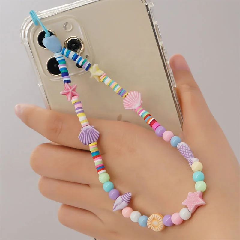 Ins New Bohemian Acrylic Macaron Color Pearl Shell Starfish Mixed Color Soft Ceramic Phone Chain